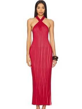 Baobab Collection Red Halter Ribbed Maxi Dress